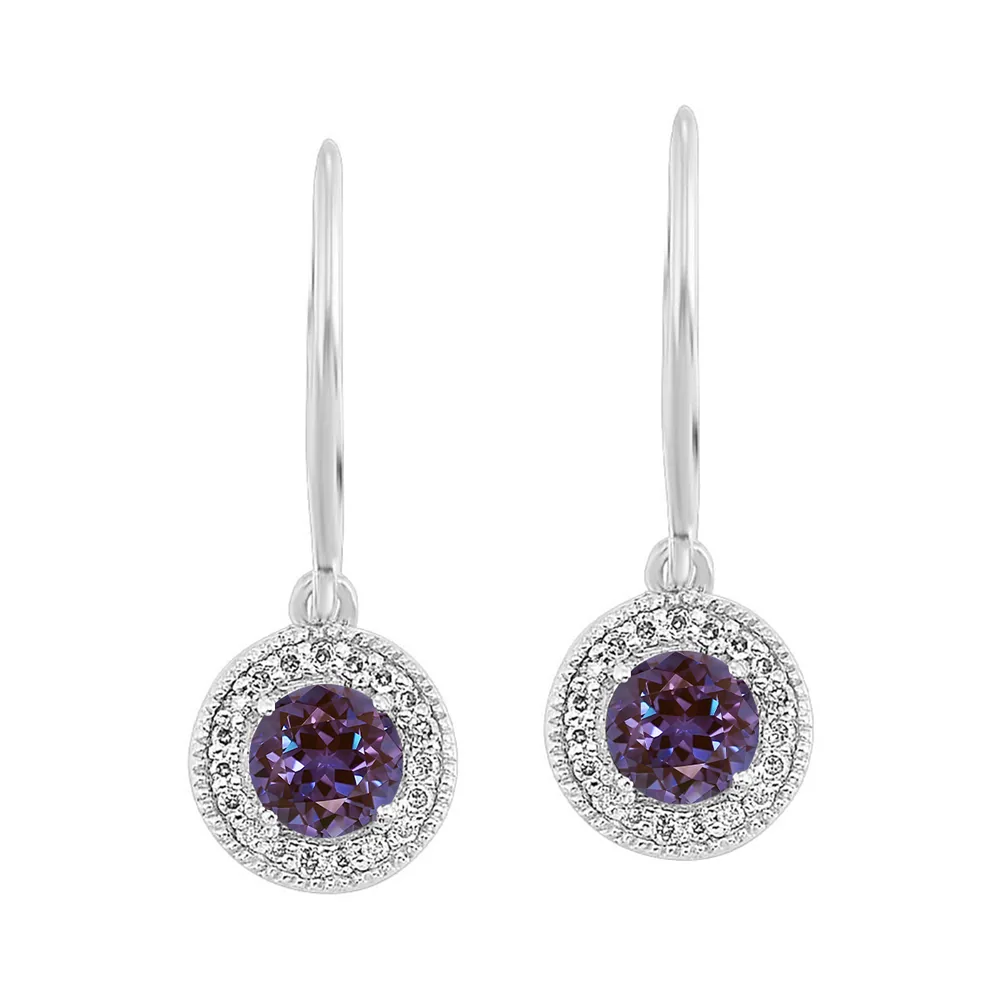Silver Diamond 1/10Ctw & Syn Alexandrite 1/2Ctw Earring