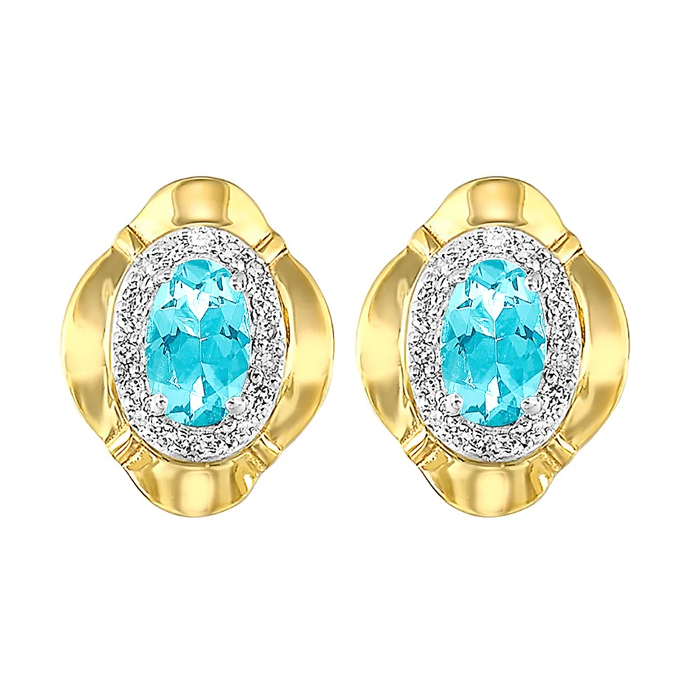 10Kt Yellow Gold Diamond 1/10Ctw & Aquamarine 3/8Ctw Earring