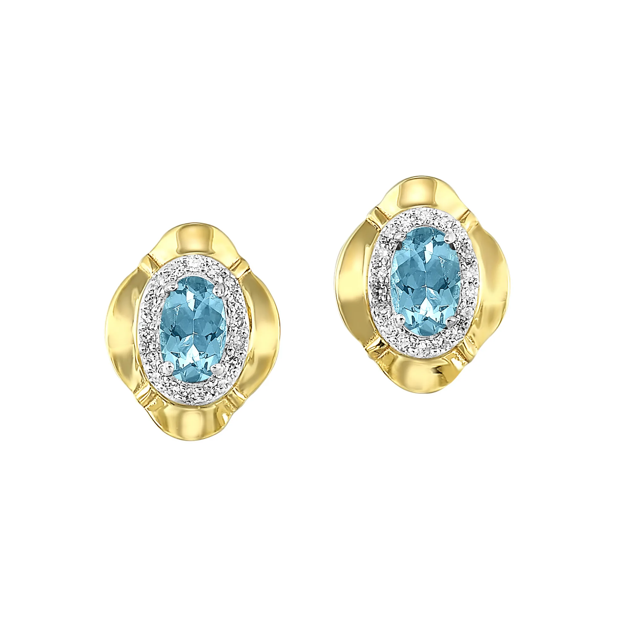 10Kt Yellow Gold Diamond 1/10Ctw & Blue Topaz 1/2Ctw Earring