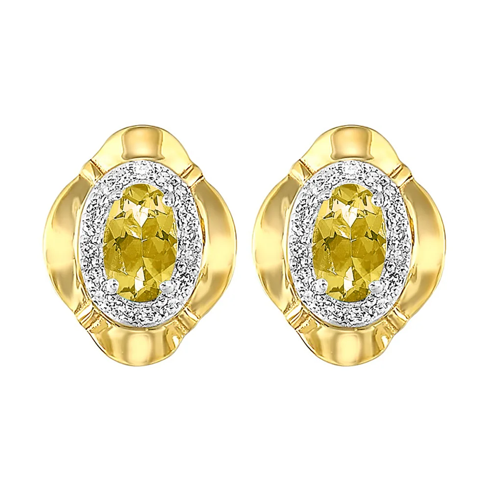 10Kt Yellow Gold Diamond 1/10Ctw & Citrine 3/8Ctw Earring