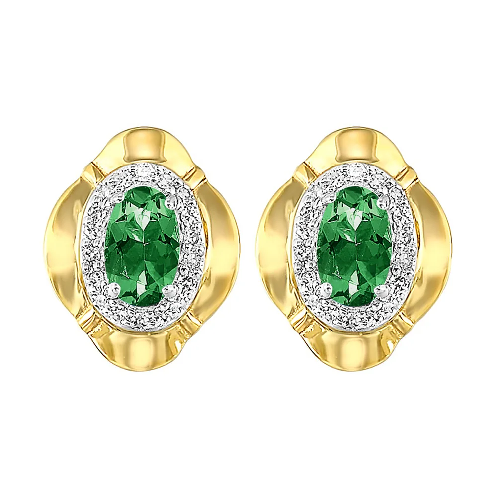 10Kt Yellow Gold Diamond 1/10Ctw & Emerald 3/8Ctw Earring