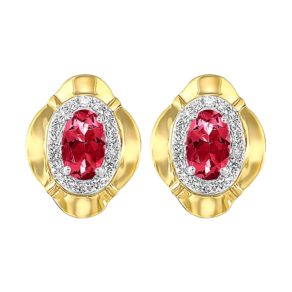 10Kt Yellow Gold Diamond 1/10Ctw & Garnet 1/2Ctw Earring