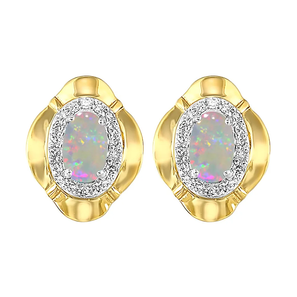 10Kt Yellow Gold Diamond 1/10Ctw & Opal 5/8Ctw Earring
