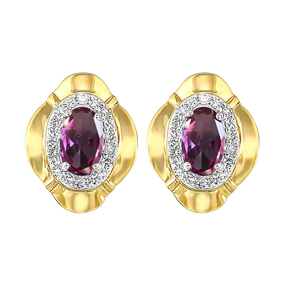10Kt Yellow Gold Diamond 1/10Ctw & Syn Alexandrite 3/8Ctw Earring