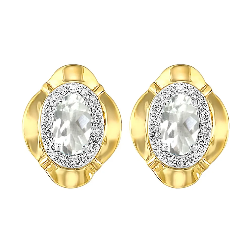 10Kt Yellow Gold Diamond 1/10Ctw & White Topaz 1/2Ctw Earring