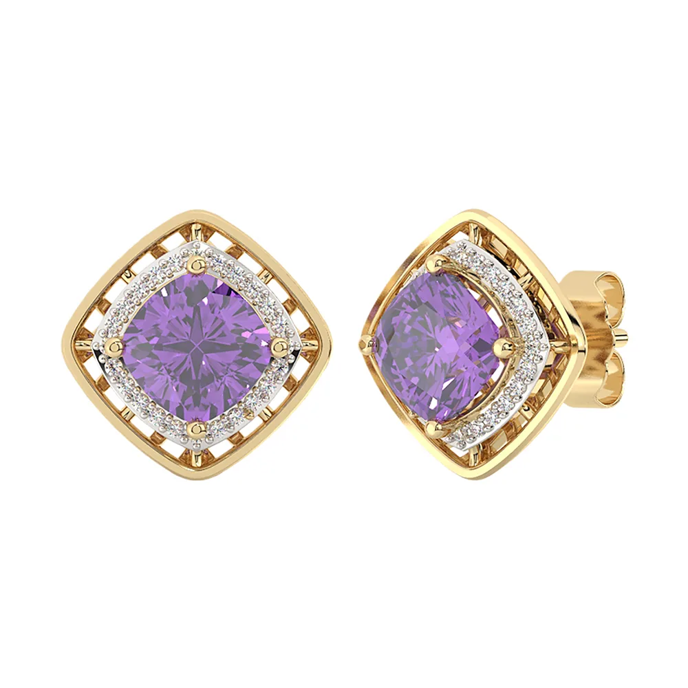 10Kt Yellow Gold Diamond 1/10Ctw & Amethyst 1 7/8Ctw Earring