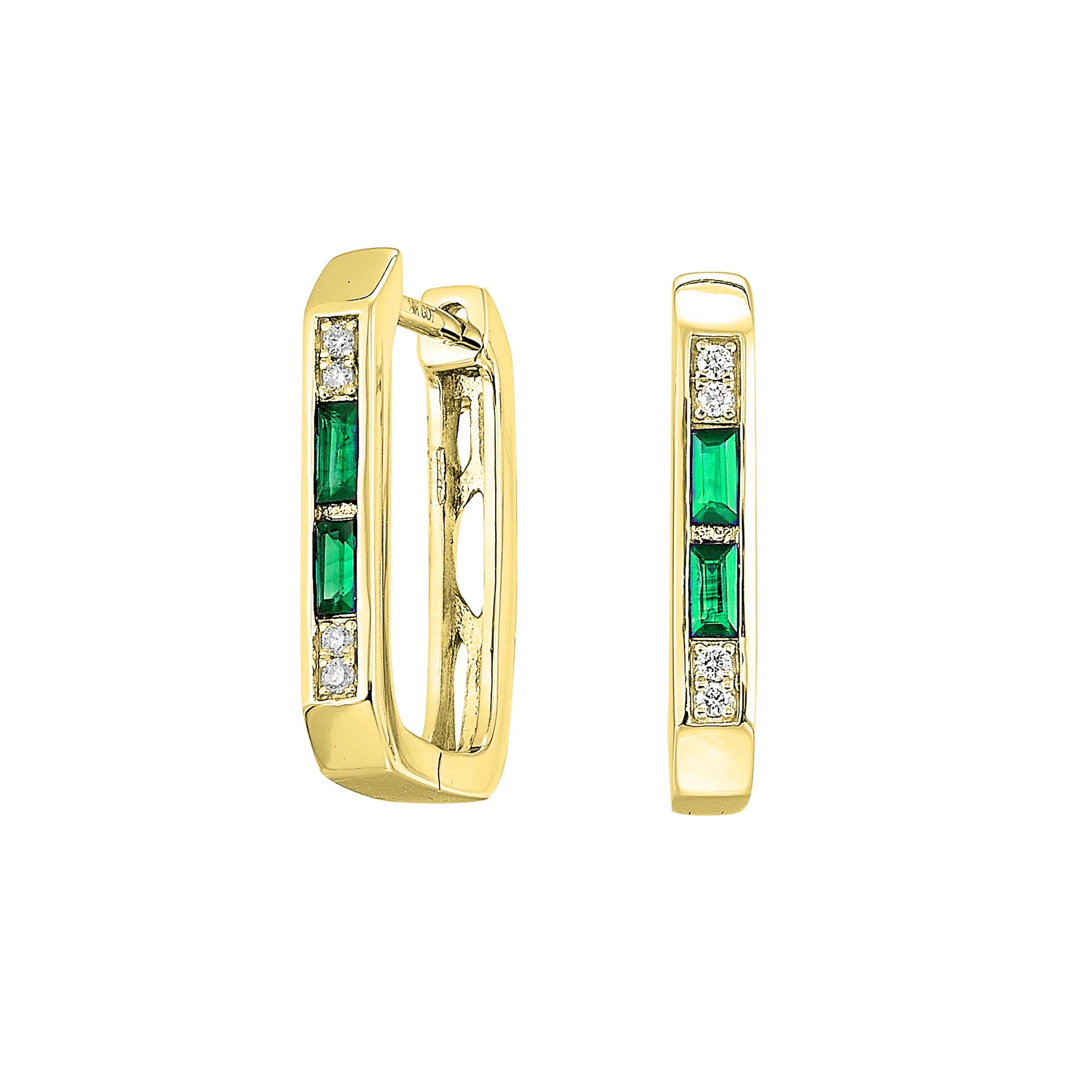 14Kt Yellow Gold Diamond 1/25Ctw & Emerald 1/5Ctw Earring