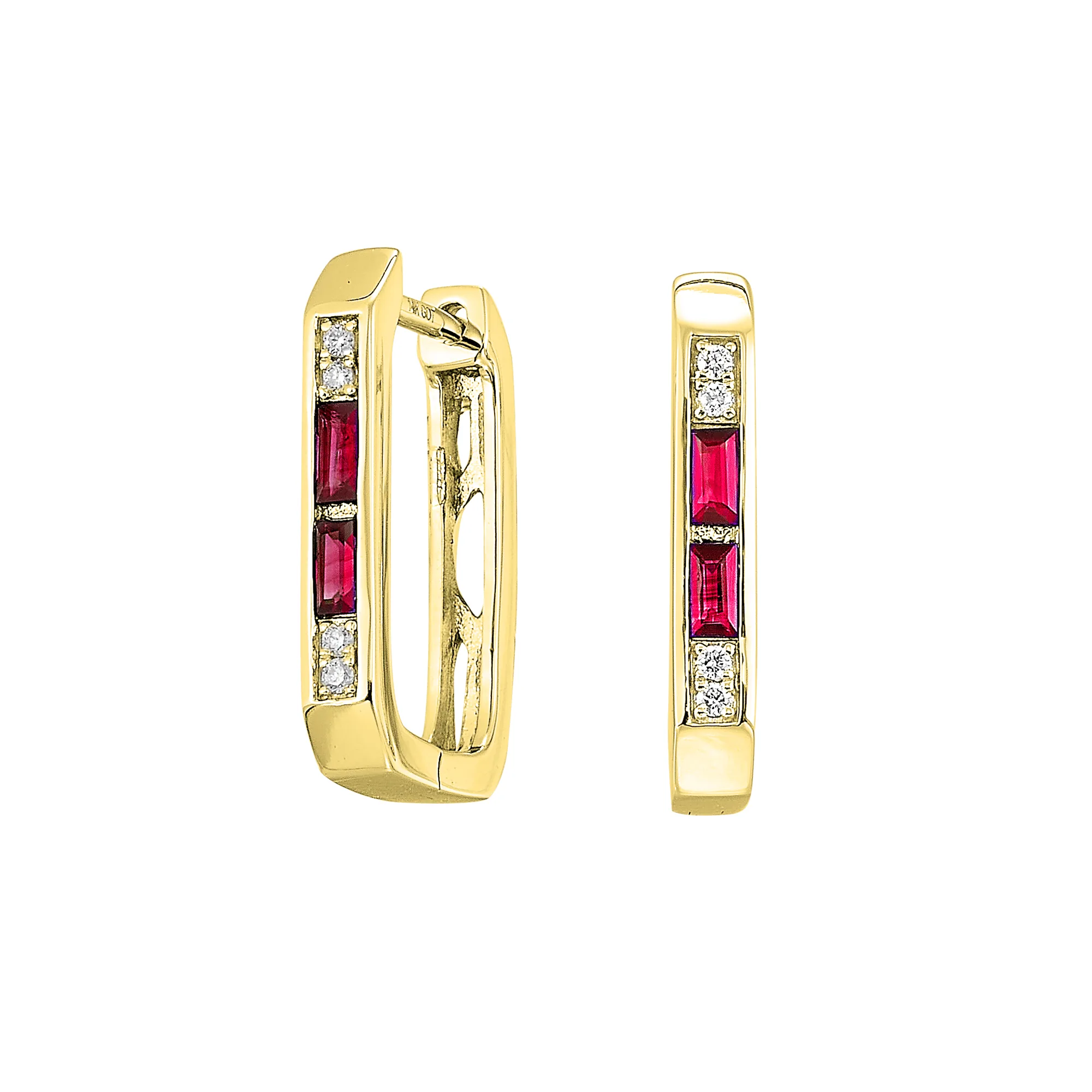 14Kt Yellow Gold Diamond 1/25Ctw & Ruby 1/5Ctw Earring