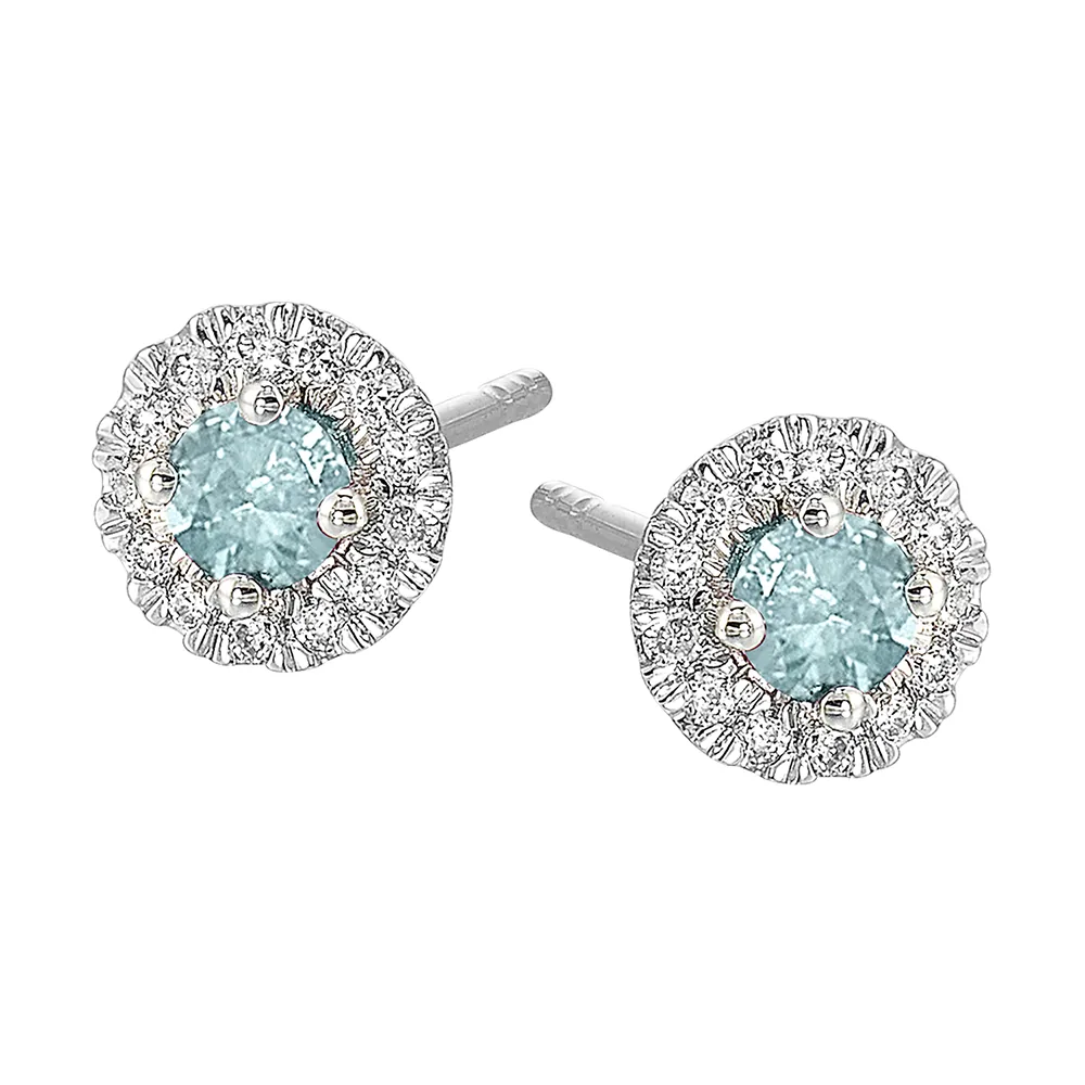 10Kt White Gold Diamond 1/10Ctw & Aquamarine 1/4Ctw Earring view 2