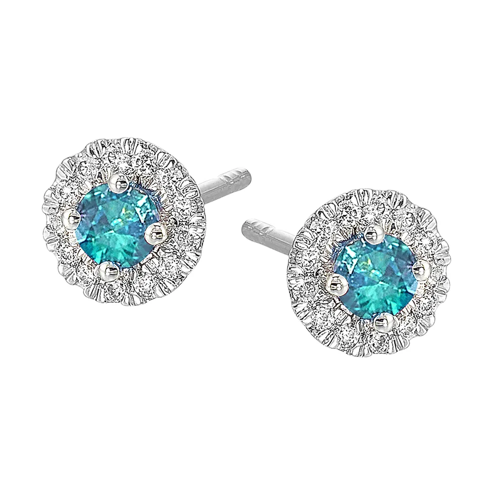 10Kt White Gold Diamond 1/10Ctw & Blue topaz 1/4Ctw Earring view 2