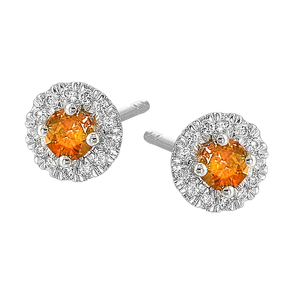 10Kt White Gold Diamond 1/10Ctw & Citrine 1/4Ctw Earring view 2