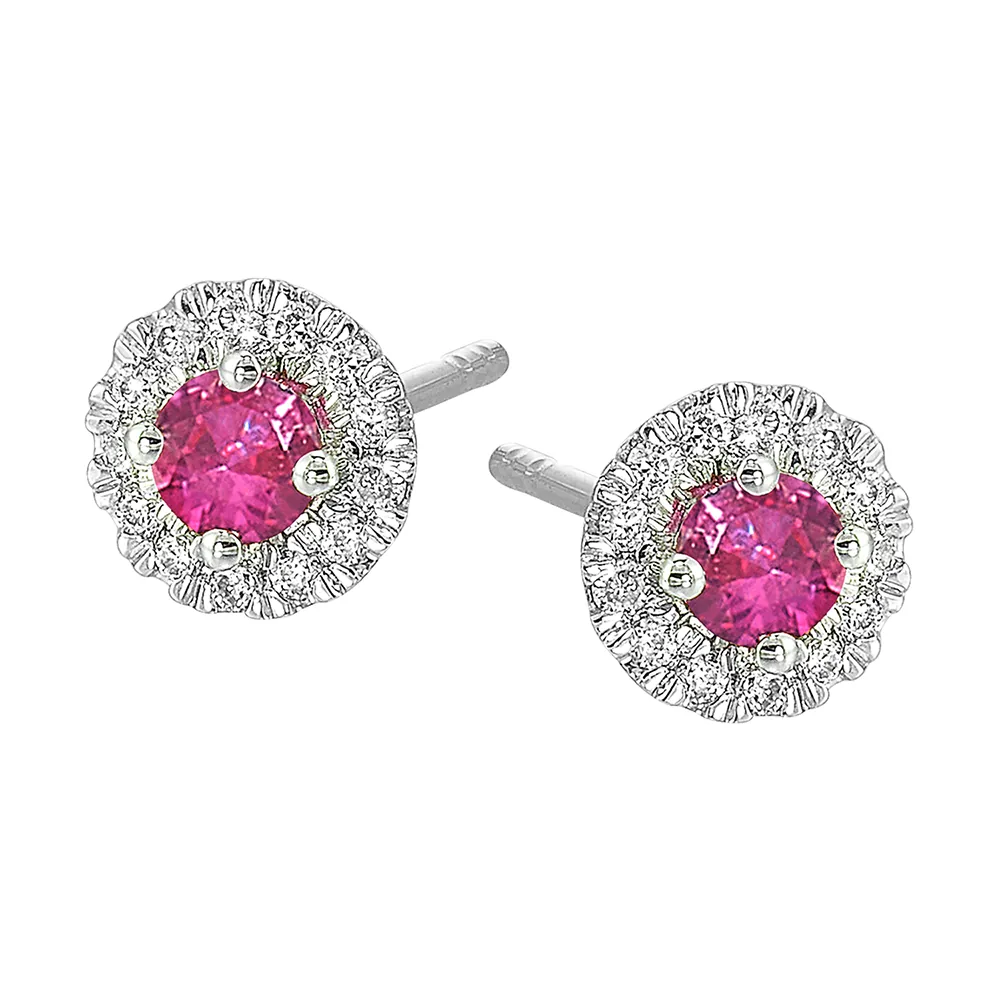 10Kt White Gold Diamond 1/10Ctw & Created Pink Sapphire 1/4Ctw Earring view 2