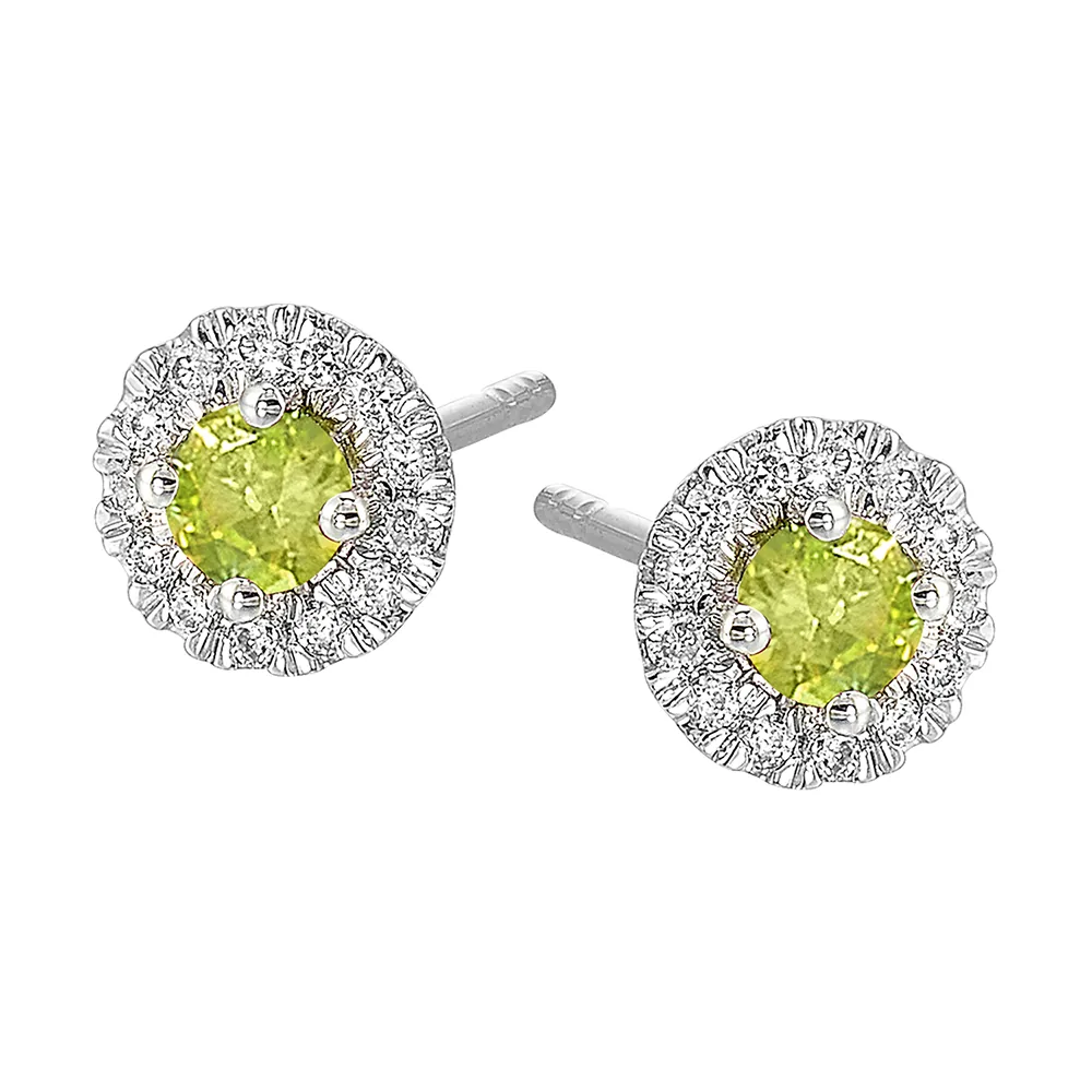 10Kt White Gold Diamond 1/10Ctw & Peridot 1/4Ctw Earring view 2