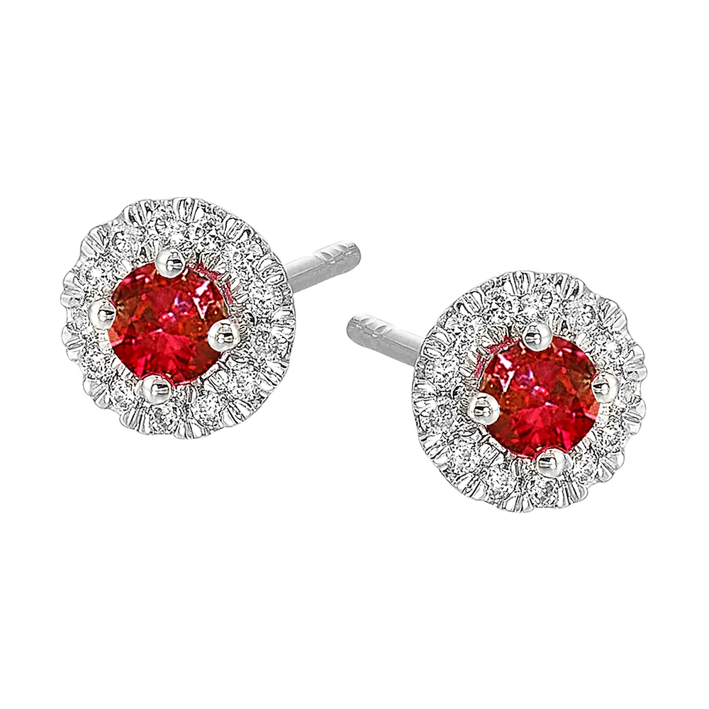10Kt White Gold Diamond 1/10Ctw & Garnet 1/4Ctw Earring view 2