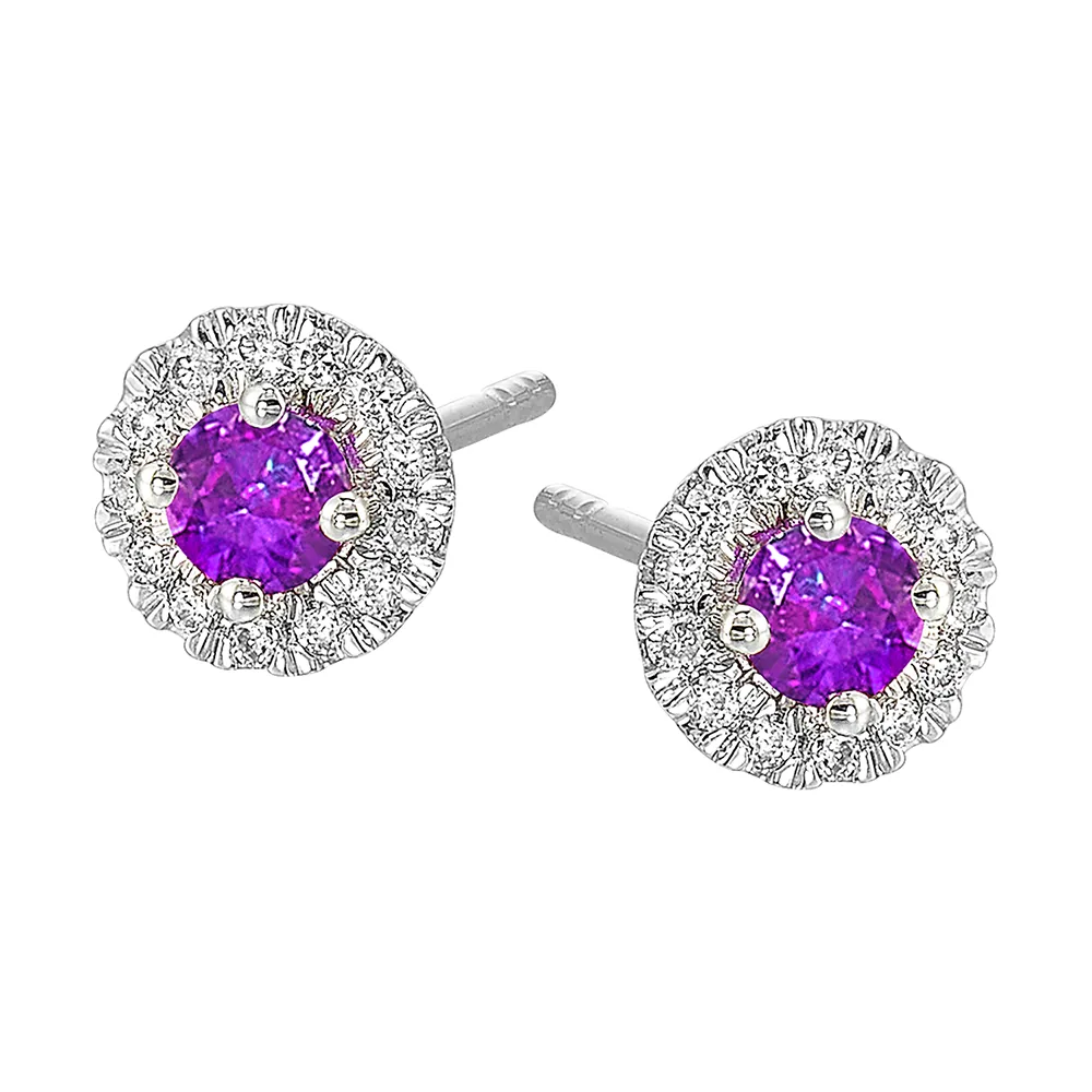 10Kt White Gold Diamond 1/10Ctw & Amethyst 1/4Ctw Earring view 2