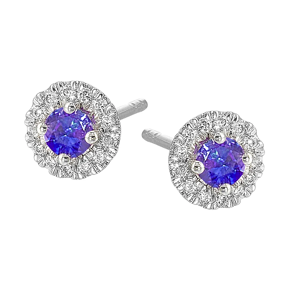 10Kt White Gold Diamond 1/10Ctw & Synthetic Alexandrite 1/4Ctw Earring view 2