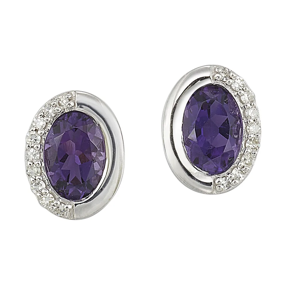 Silver Diamond 1/20Ctw & Amethyst 7/8Ctw Earring
