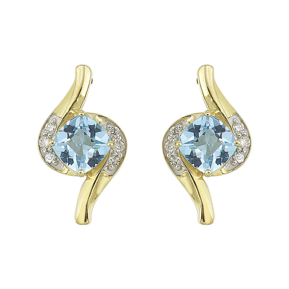 10Kt Yellow Gold Diamond 1/8Ctw & Blue Topaz 1 3/4Ctw Earring