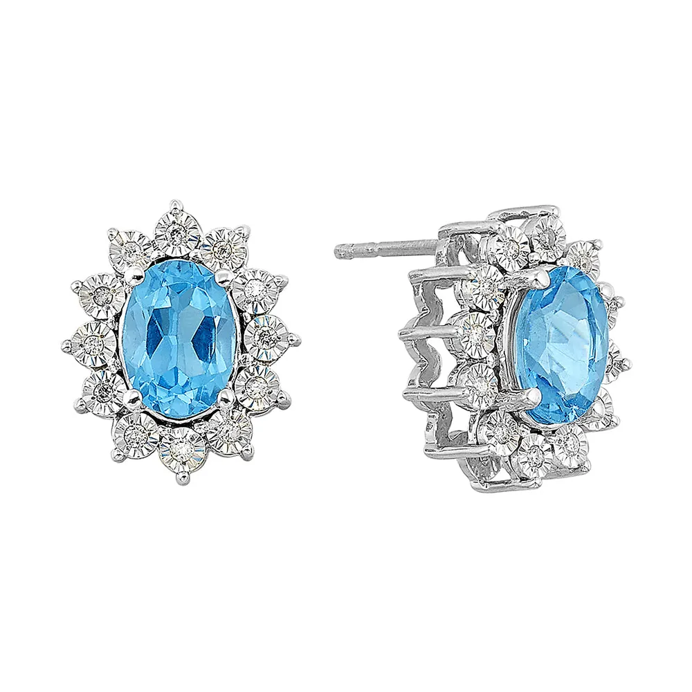 Silver Diamond 1/10Ctw & Blue Topaz 2Ctw Earring