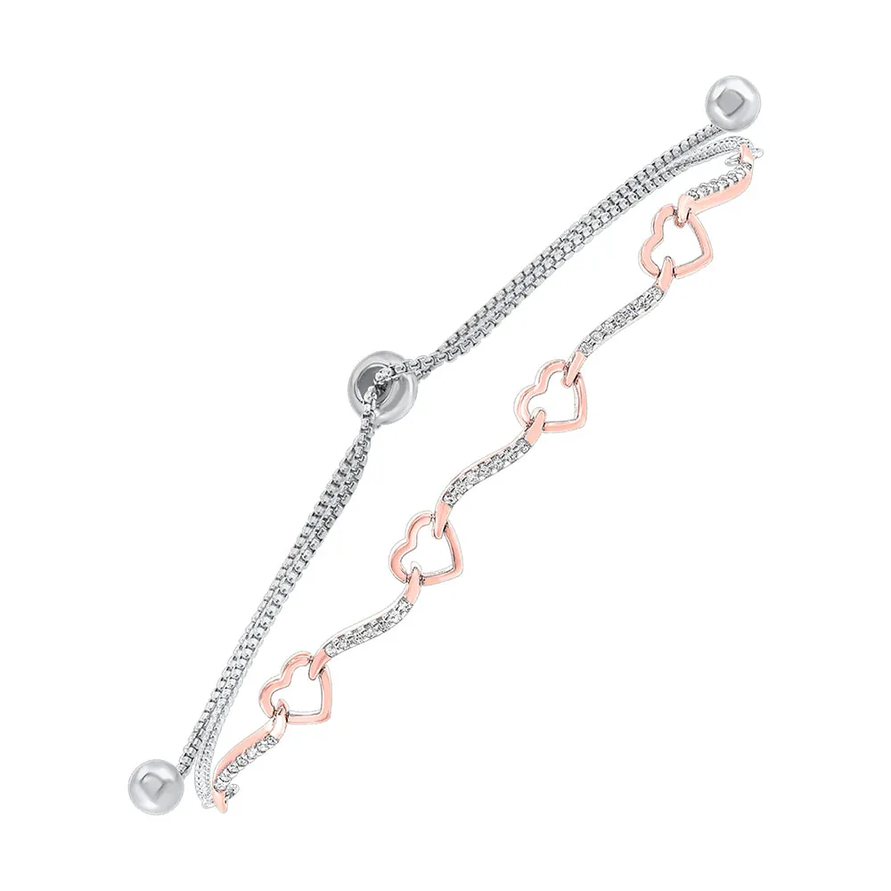 Silver White Rose Diamond 1/8Ctw Bracelet