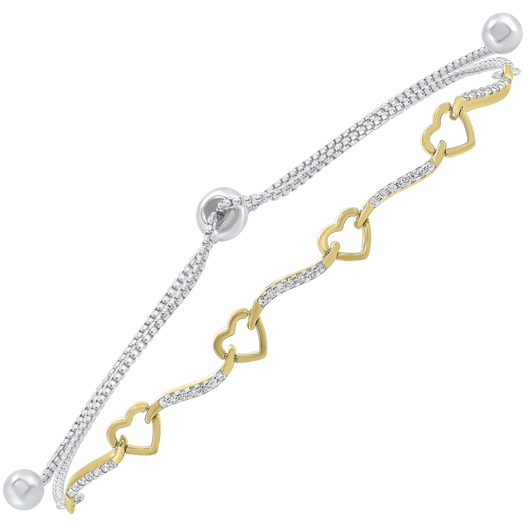 Silver White Yellow Diamond 1/8Ctw Bracelet