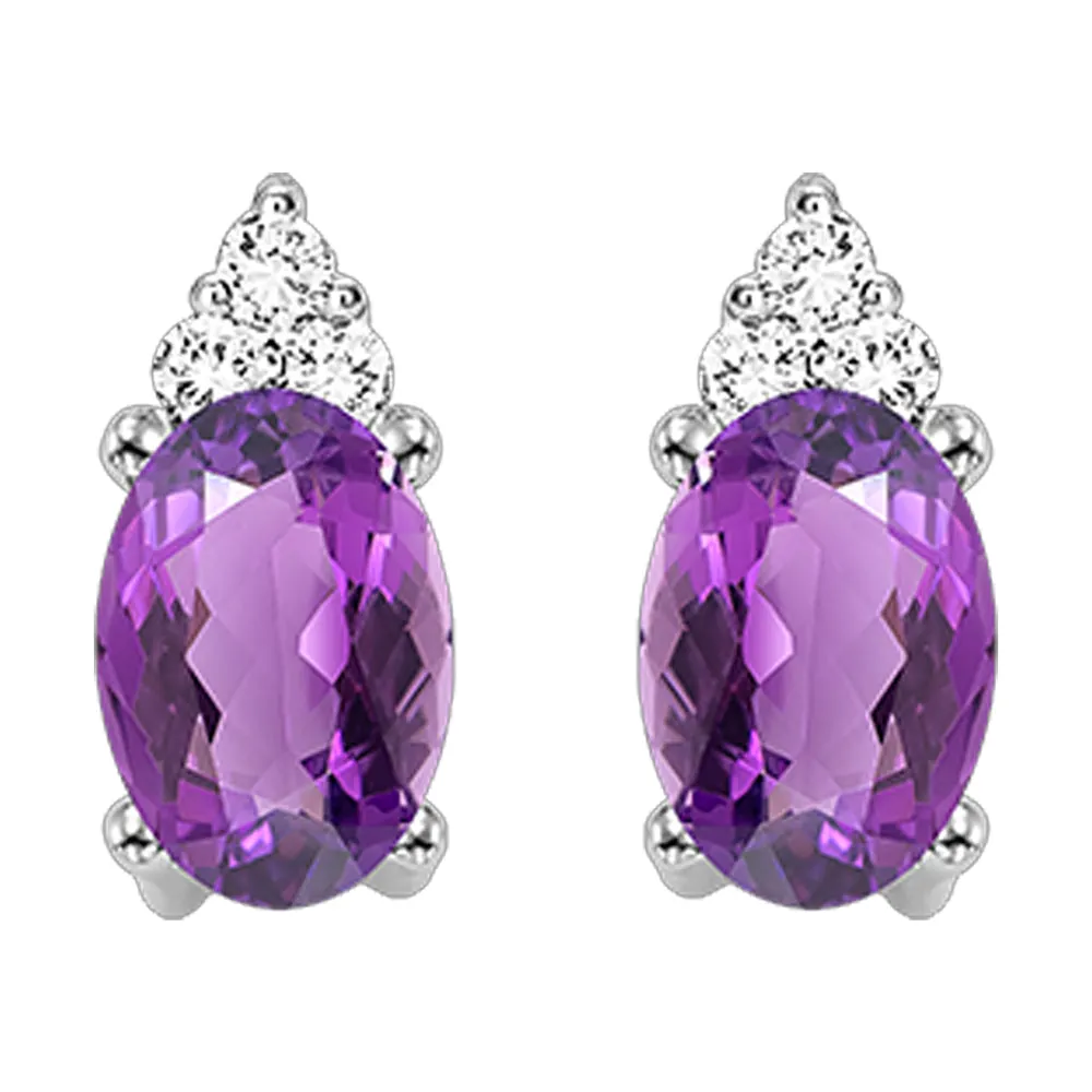 10Kt White Gold Diamond 1/20Ctw & Amethyst 3/8Ctw Earring