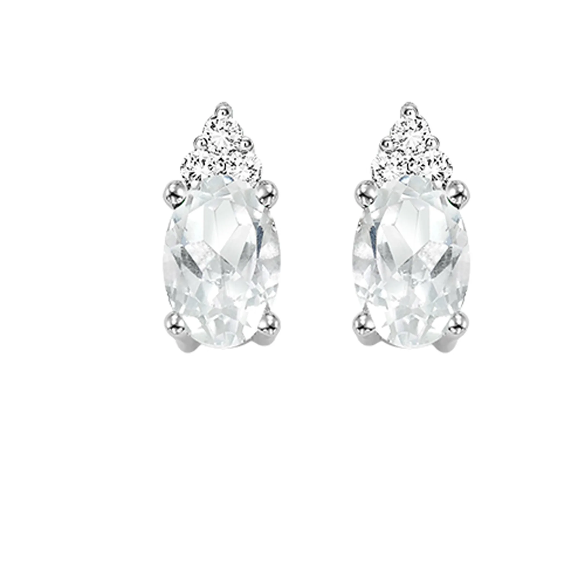 10Kt White Gold Diamond 1/25Ctw & White Topaz 1/2Ctw Earring