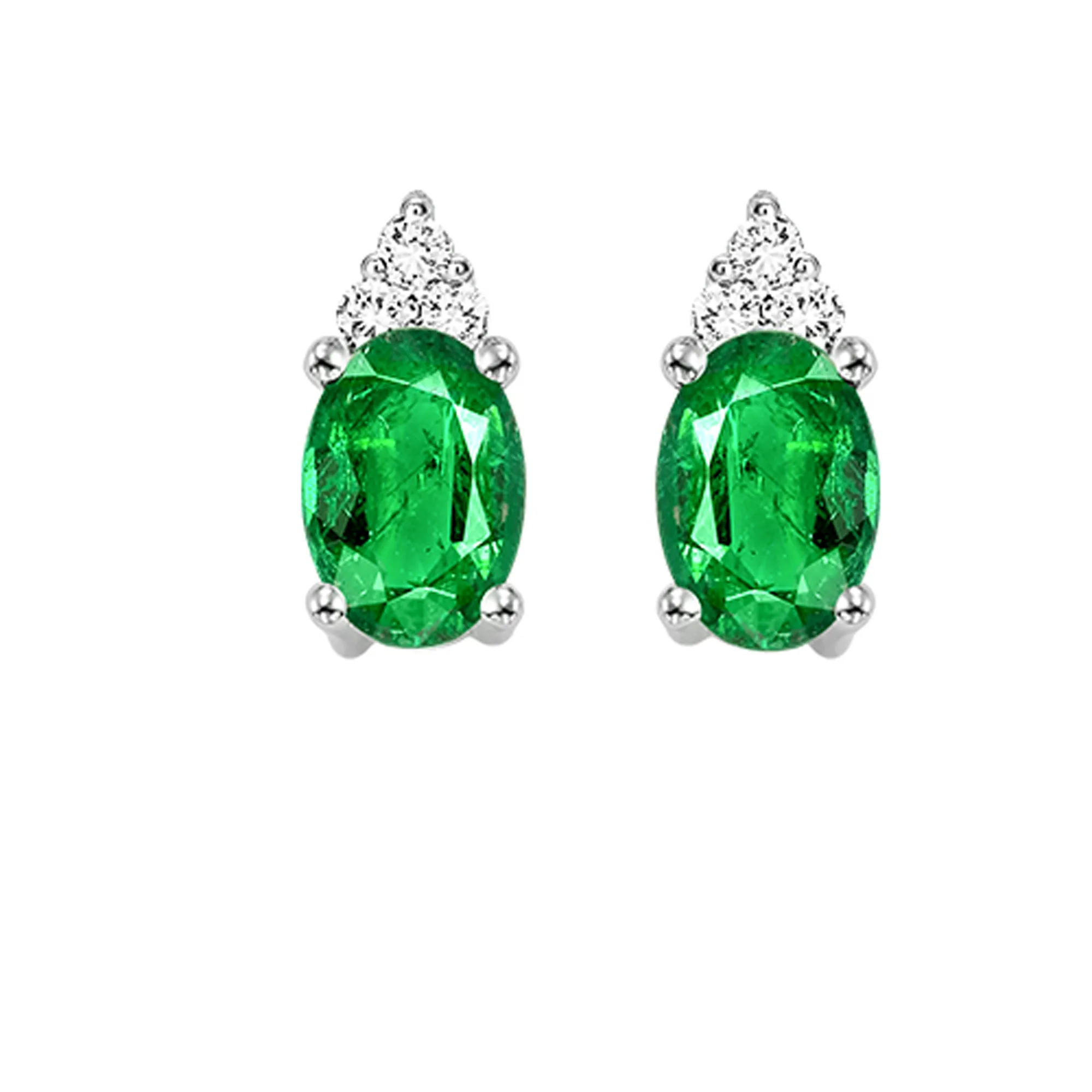 10Kt White Gold Diamond 1/25Ctw & Emerald 5/8Ctw Earring