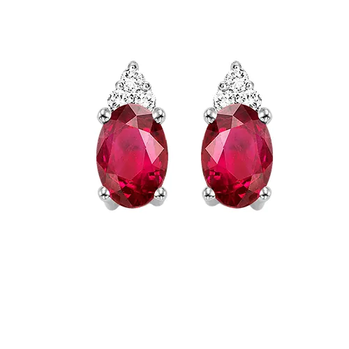 10Kt White Gold Diamond 1/25Ctw & Ruby 1/2Ctw Earring