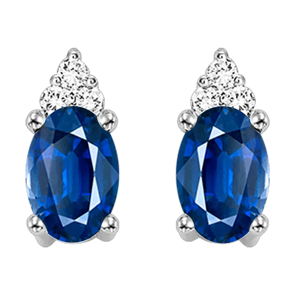 14Kt White Gold Diamond 1/25Ctw & Sapphire 5/8Ctw Earring