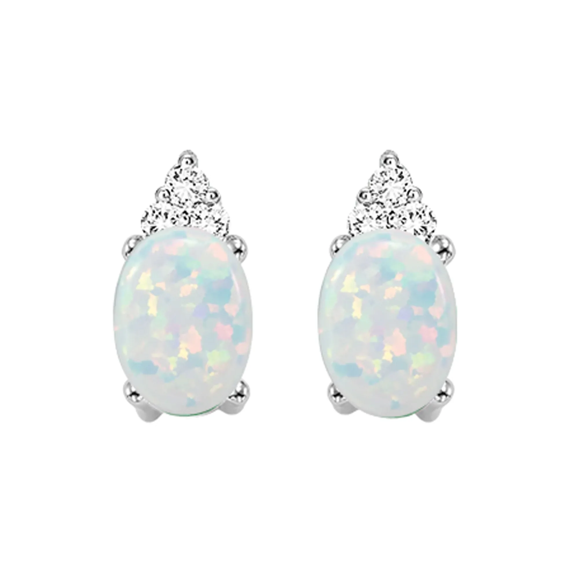 10Kt White Gold Diamond 1/25Ctw & Opal 5/8Ctw Earring