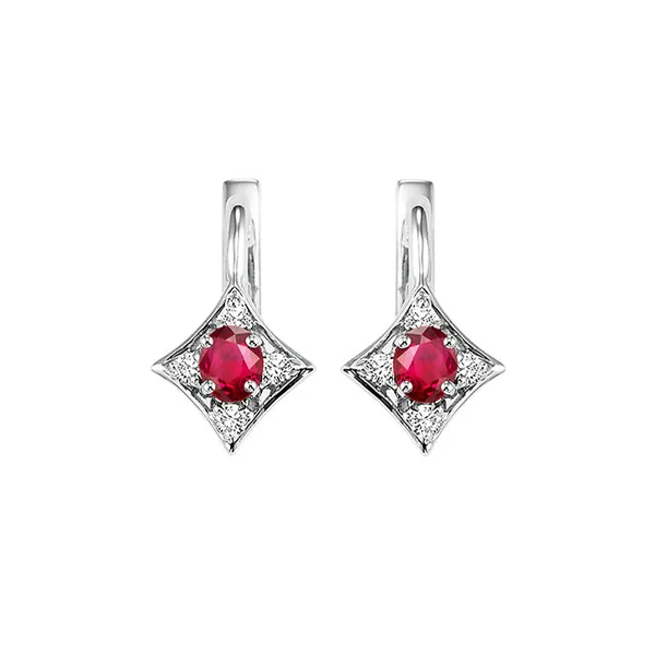 14Kt White Gold Diamond 1/15Ctw & Ruby 1/3Ctw Earring