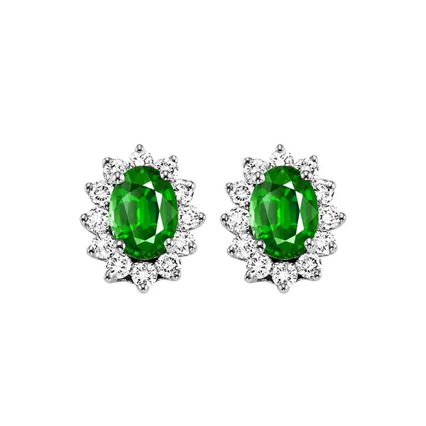 14Kt White Gold Diamond 3/8Ctw & Emerald 5/6Ctw Earring