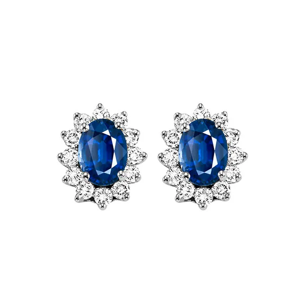 14Kt White Gold Diamond 3/8Ctw & Sapphire 1 1/8Ctw Earring