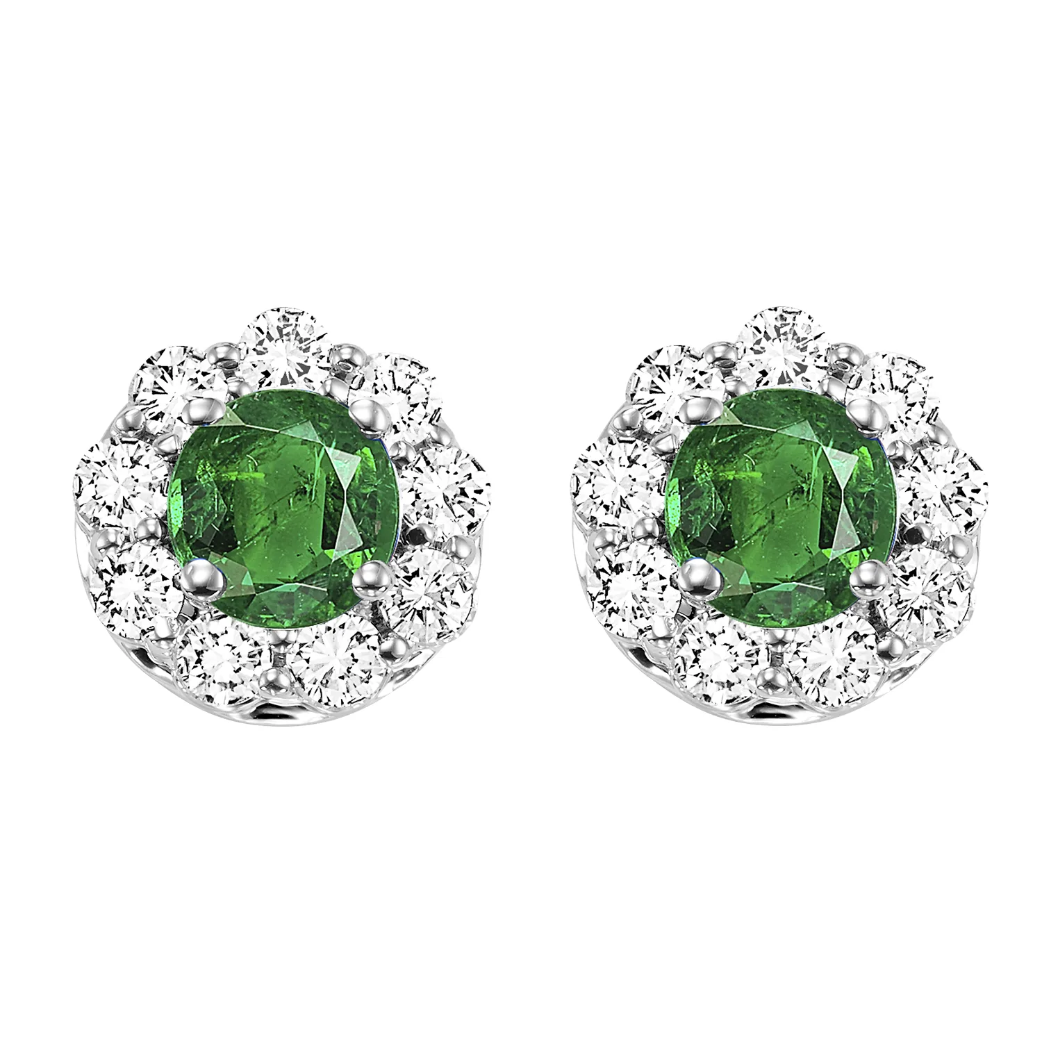 14Kt White Gold Diamond 5/6Ctw & Emerald 1/10Ctw Earring