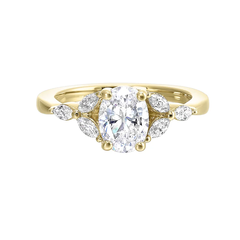 14Kt Yellow Semi Mount 1/3Ctw For 1Ctw Oval Center