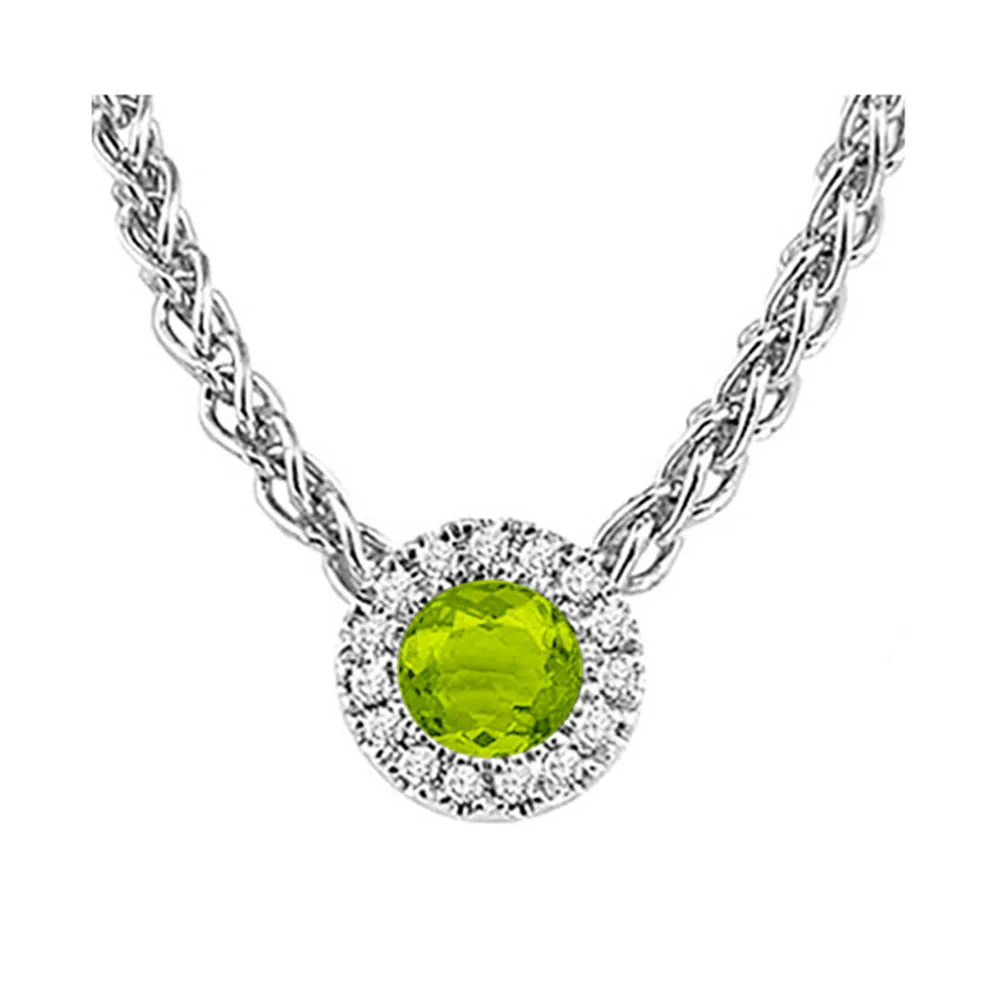 14Kt White Gold Diamond 1/20Ctw & Peridot 1/4Ctw Pendant