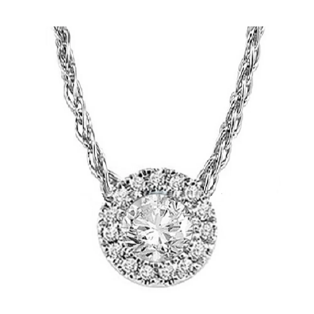 14Kt White Gold Diamond 1/20Ctw & White Topaz 1/3Ctw Pendant
