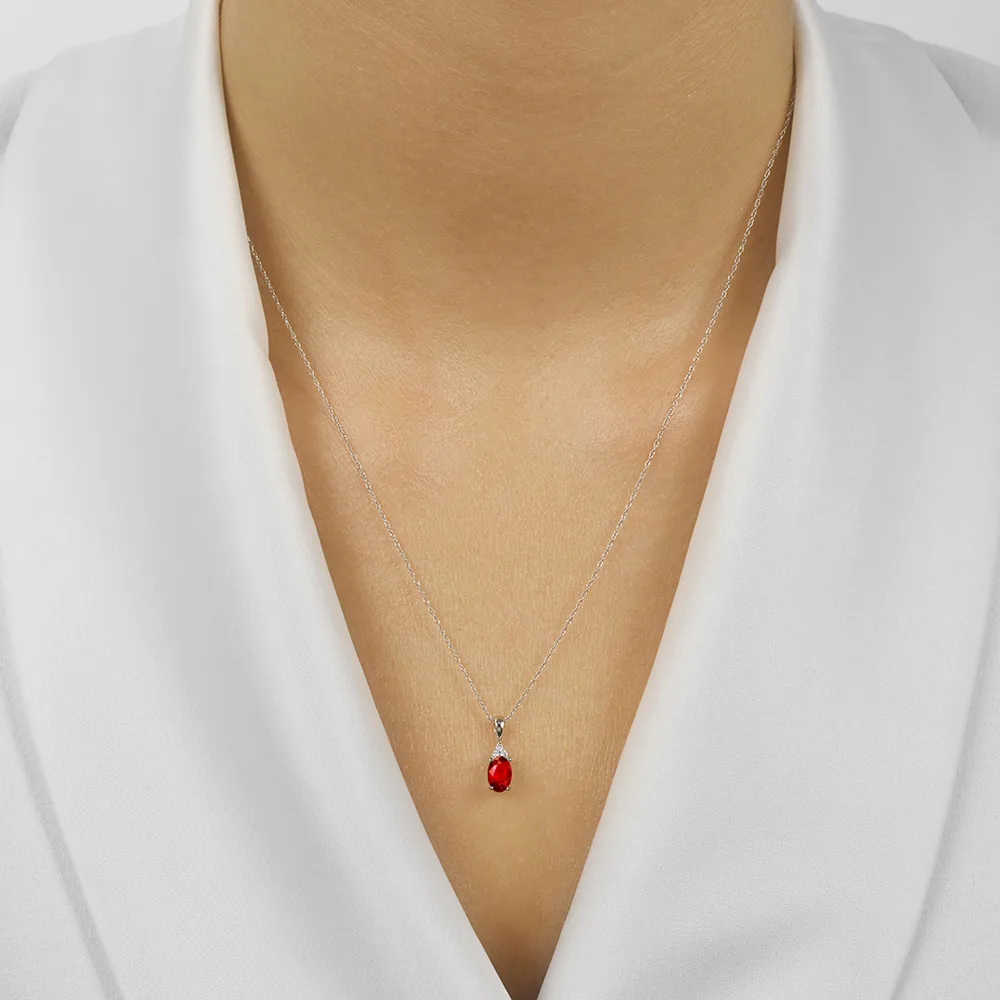 10Kt White Gold Diamond 1/50Ctw & Garnet 1/2Ctw Pendant view 2