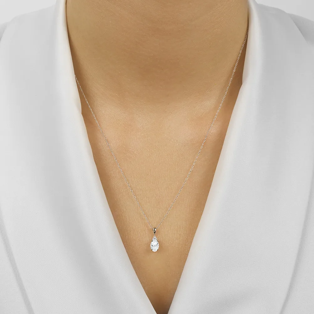 10Kt White Gold Diamond 1/50Ctw & White Topaz 3/8Ctw Pendant view 2