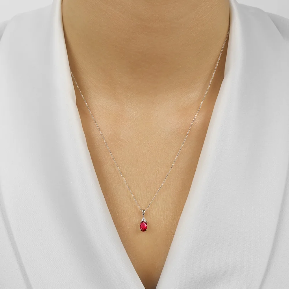 10Kt White Gold Diamond 1/50Ctw & Ruby 3/8Ctw Pendant view 2