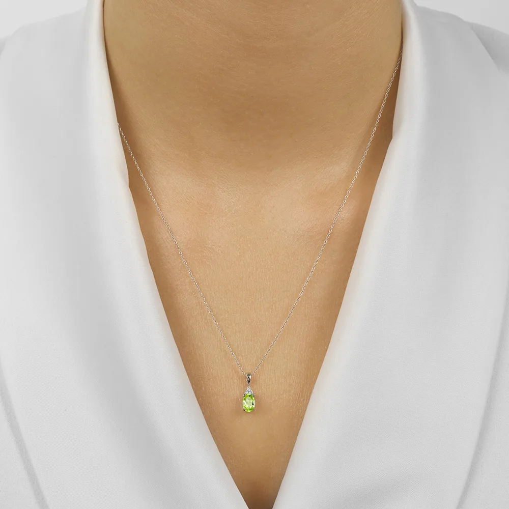 10Kt White Gold Diamond 1/50Ctw & Peridot 1/2Ctw Pendant view 2