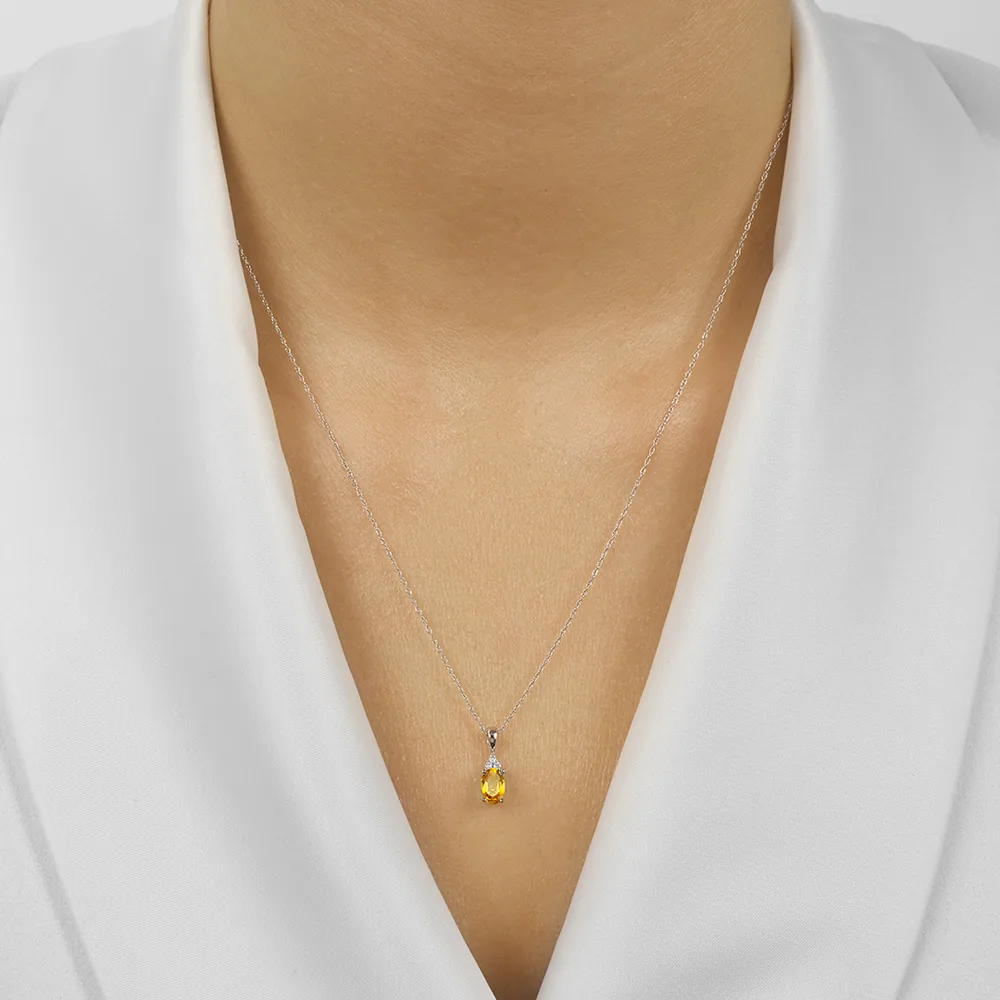10Kt White Gold Diamond 1/50Ctw & Citrine 3/8Ctw Pendant view 2
