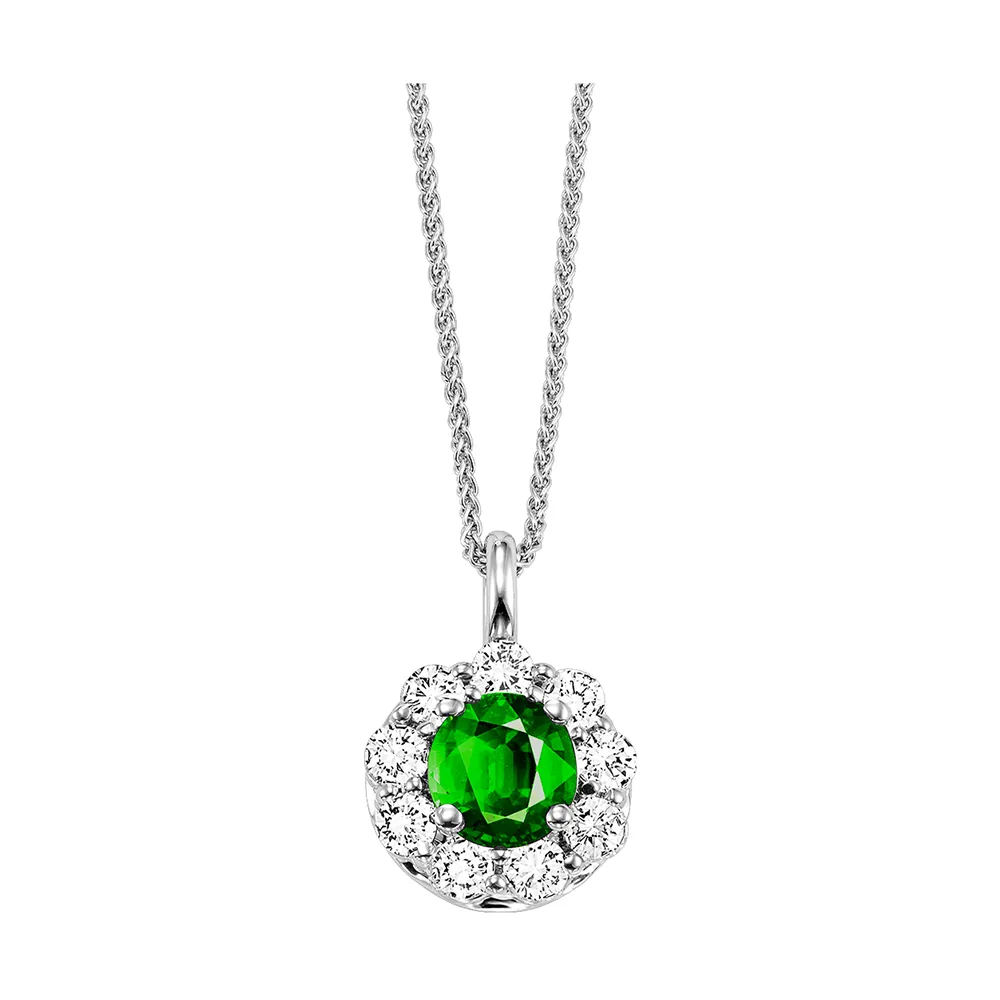 14Kt White Gold Diamond 1/2Ctw & Emerald 3/8Ctw Pendant