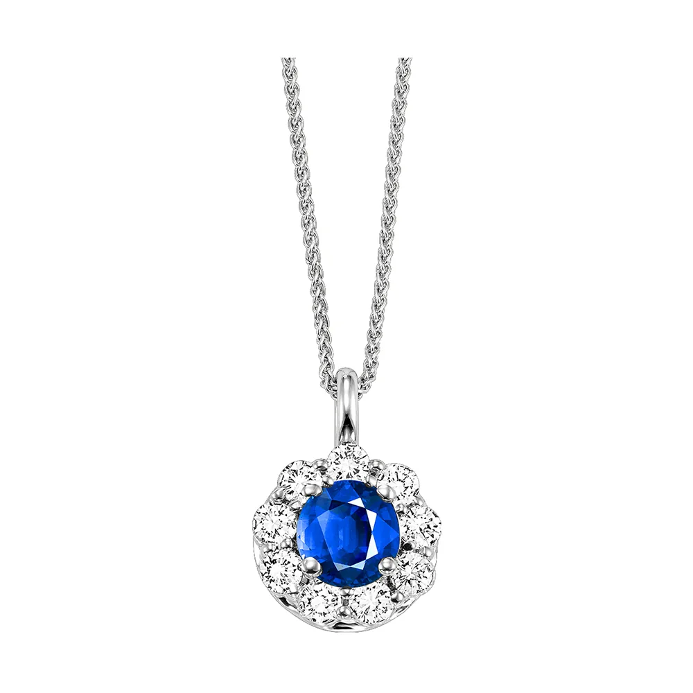 14Kt White Gold Diamond 1/2Ctw & Sapphire 3/8Ctw Pendant