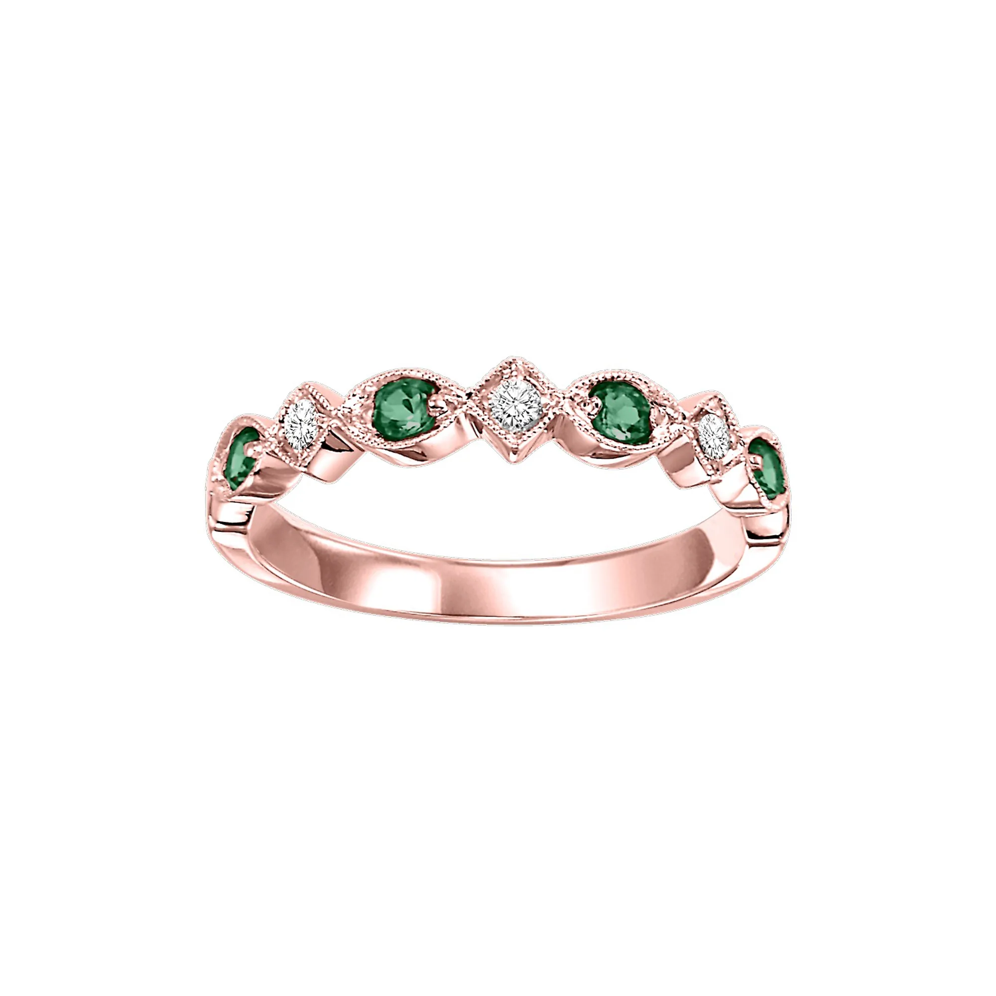 10Kt Rose Gold Diamond 1/20Ctw & Emerald 1/6Ctw Ring