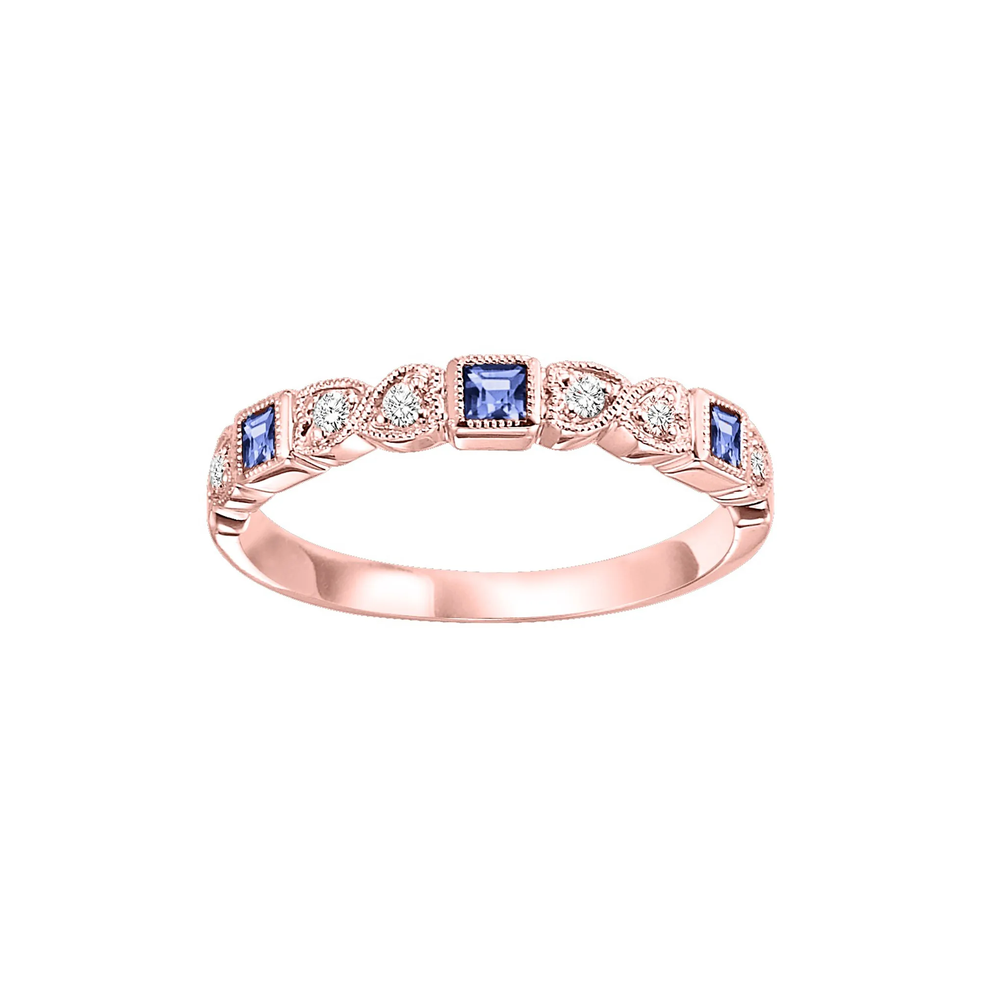 10Kt Rose Gold Diamond 1/12Ctw & Sapphire 1/8Ctw Ring