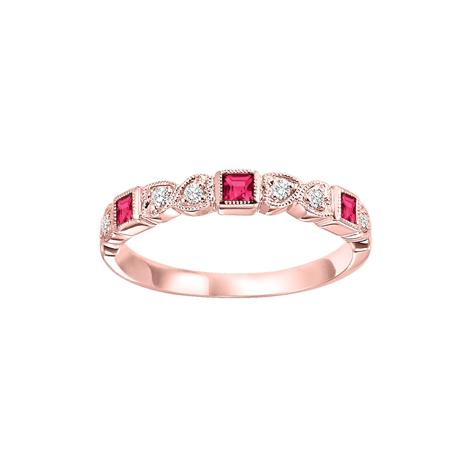 10Kt Rose Gold Diamond 1/12Ctw & Ruby 1/8Ctw Ring