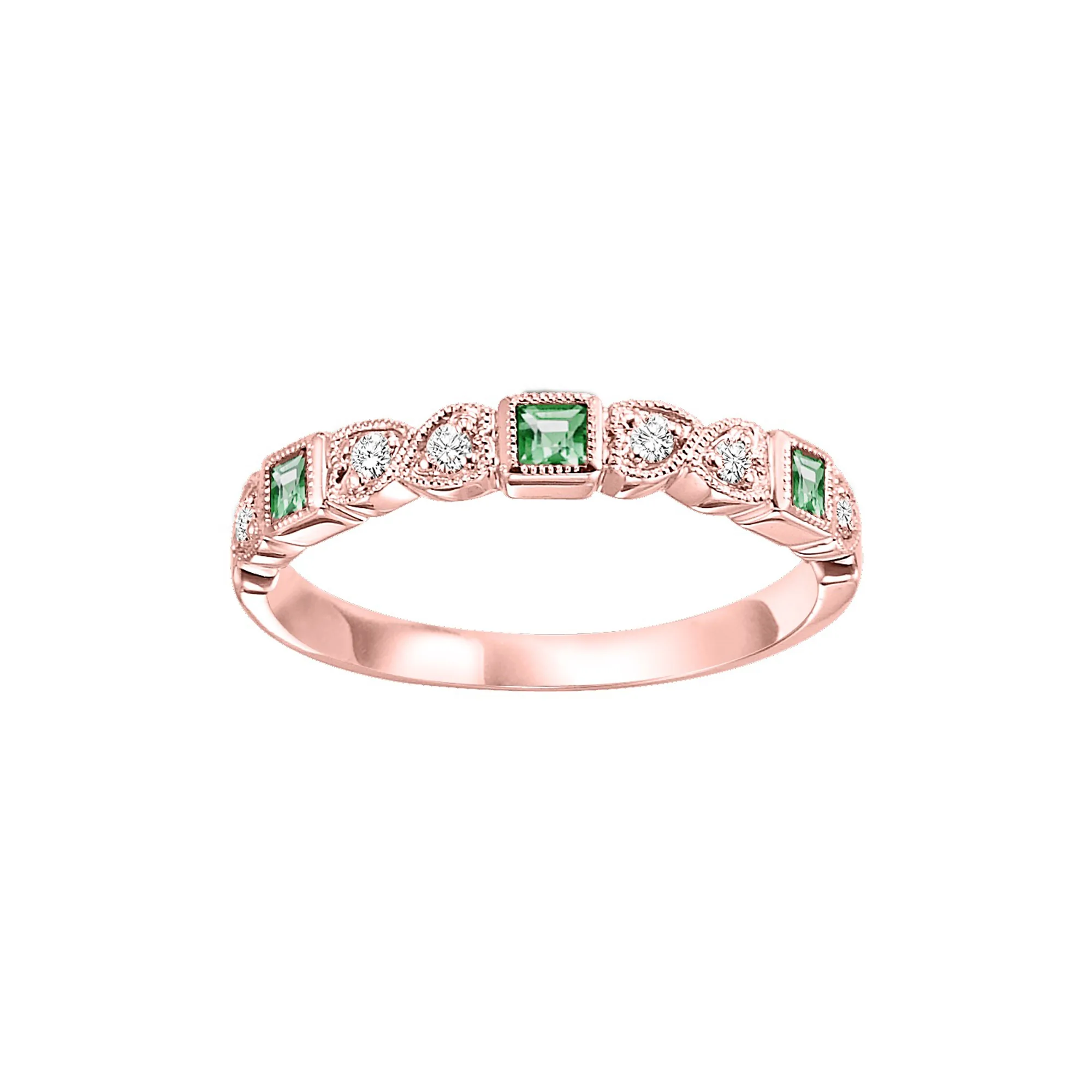 10Kt Rose Gold Diamond 1/10Ctw & Emerald 1/6Ctw Ring