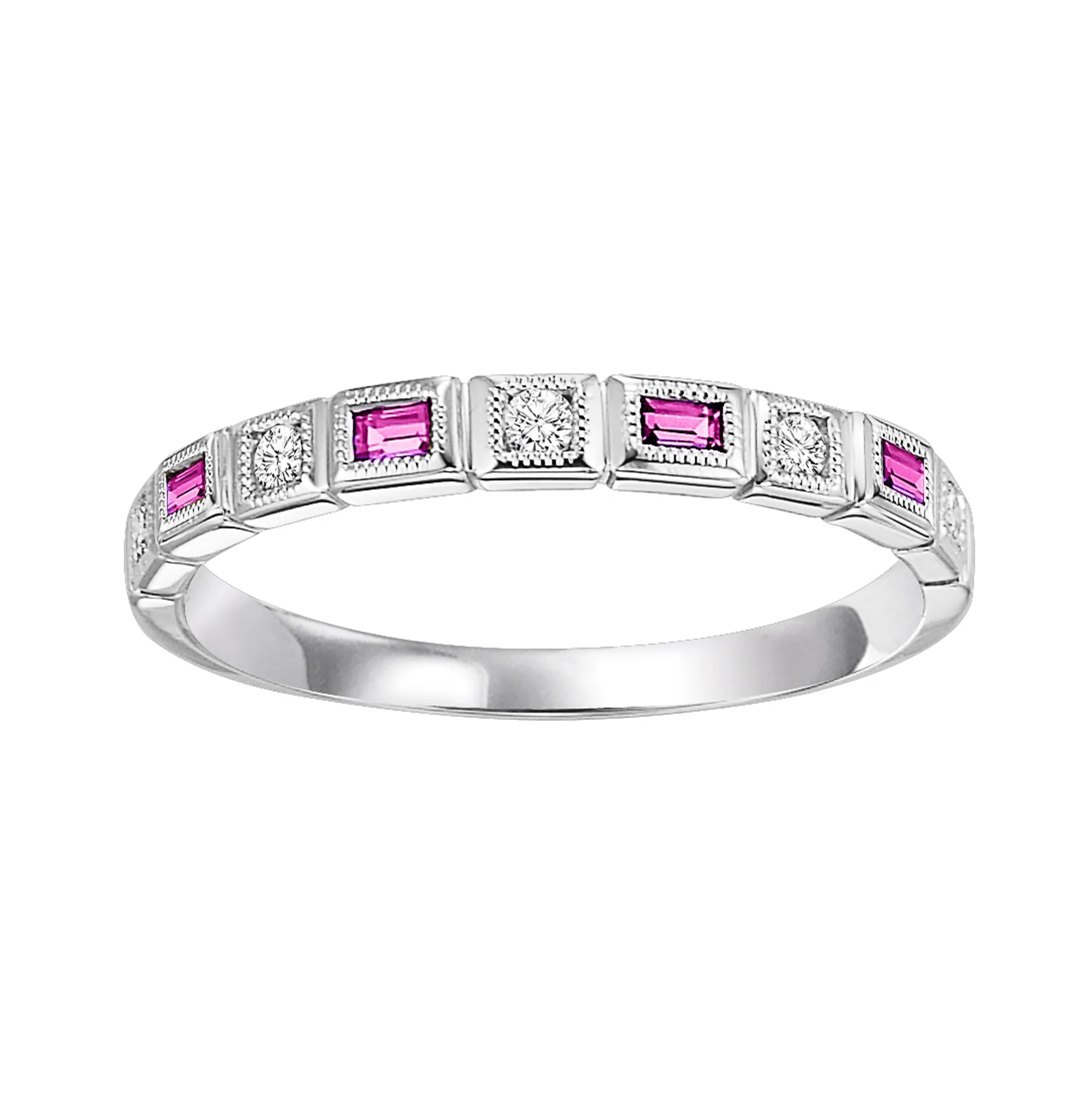 10Kt White Gold Diamond 1/12Ctw & Pink Sapphire 1/7Ctw Ring
